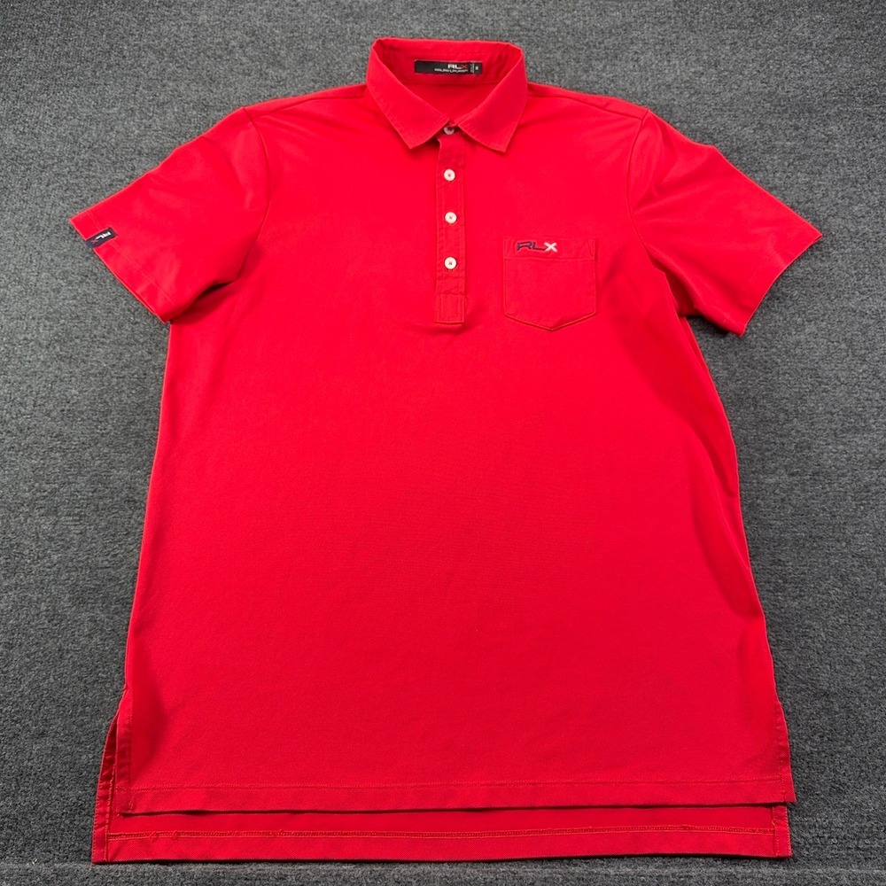 RLX Ralph Lauren Mens Red Performance Pique Golf Polo Shirt Medium Pocket Logo